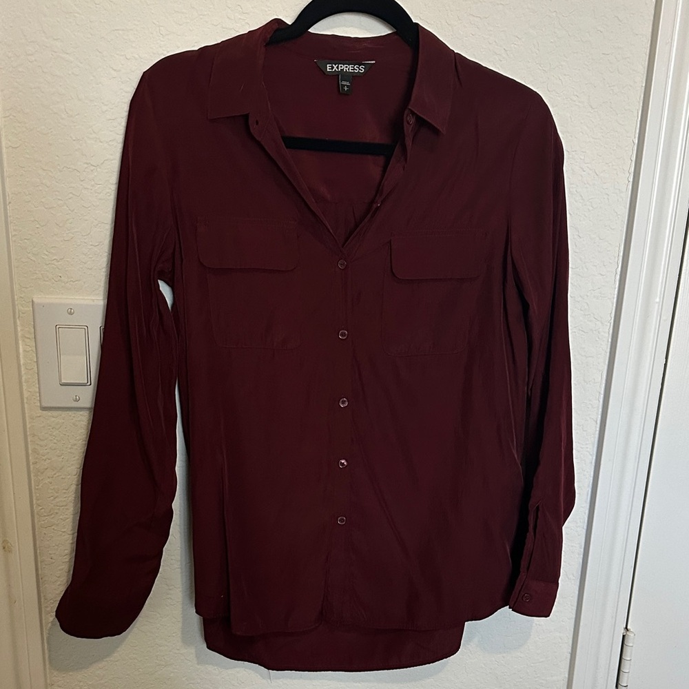 Express Deep Red Long Sleeve Shirt